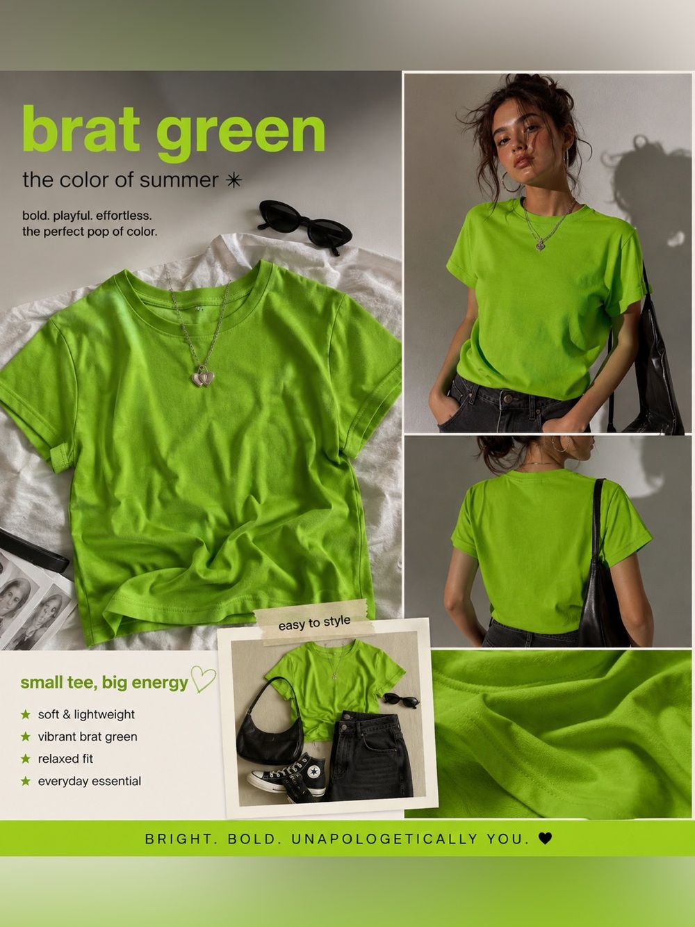A New Day | Brat Green Baby Tee Cropped T Shirt | 💚 Size XS